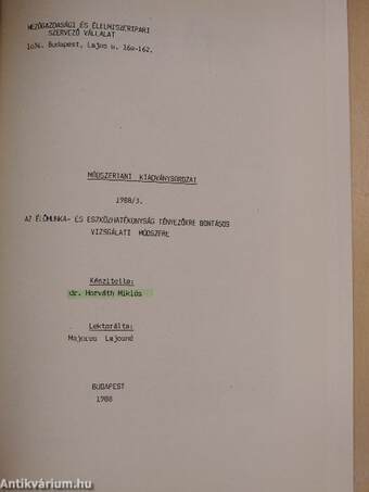 Az élőmunka- és eszközhatékonyság tényezőkre bontásos vizsgálati módszere 1988/3.