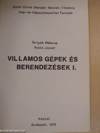 Villamos gépek és berendezések I.