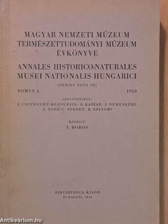 Magyar Nemzeti Múzeum-Természettudományi Múzeum évkönyve 1958.