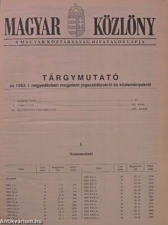 Magyar Közlöny 1993. január 7.-március 31. (nem teljes évfolyam)