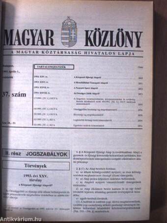 Magyar Közlöny 1993. április 1. - június 30. (nem teljes évfolyam)