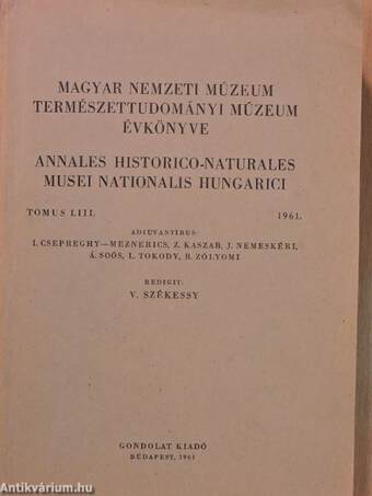 Magyar Nemzeti Múzeum-Természettudományi Múzeum évkönyve 1961.