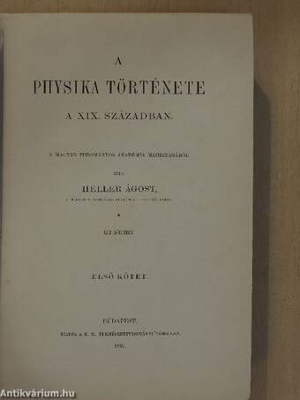 A physika története a XIX. században I-II.