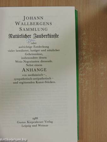 Johann Wallbergens Sammlung Natürlicher Zauberkünste