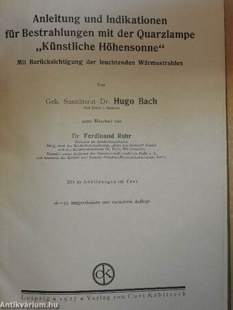 Anleitung und Indikationen für Bestrahlungen mit der Quarzlampe "Künstliche Höhensonne"