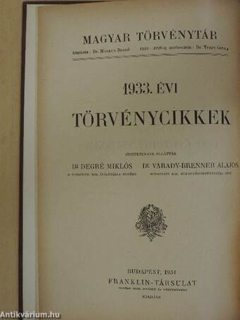 1933. évi törvénycikkek