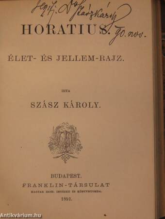 Művészek csarnoka/II. Fülöp/Schiller. Élet- és jellemrajz/Horatius. Élet- és jellem-rajz/Bozzai Pál irodalmi hagyományai