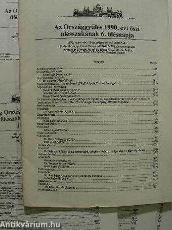 Az Országgyűlés 1990. évi őszi ülésszakának jegyzőkönyvei (nem teljes évfolyam)