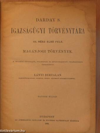 Dárday S. Igazságügyi törvénytára III/1. (rossz állapotú)