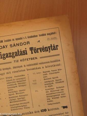 Dárday S. Igazságügyi törvénytára III/1. (rossz állapotú)