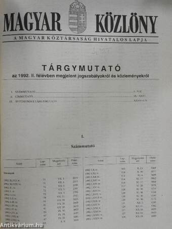 Magyar Közlöny 1992. (nem teljes évfolyam)