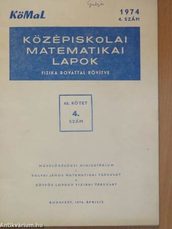 Középiskolai matematikai lapok 1974. április