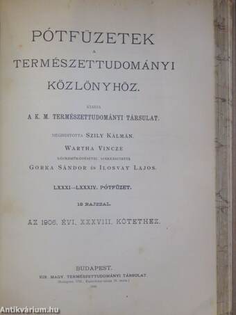 Természettudományi Közlöny 1906. január-december/Pótfüzetek a Természettudományi Közlönyhöz 1906. január-december