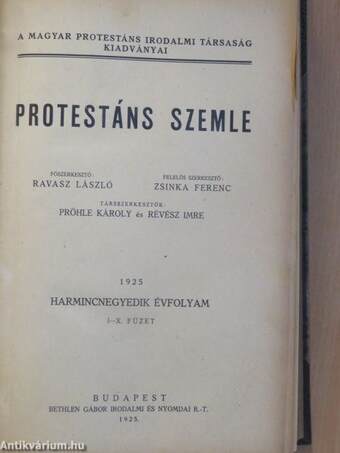 Protestáns Szemle 1925. január-december