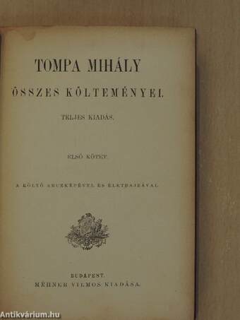 Tompa Mihály összes költeményei I. (töredék)