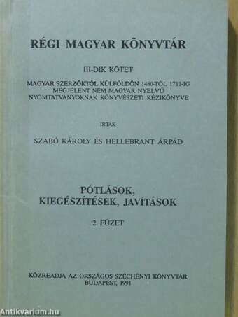 Régi magyar könyvtár III/2. (töredék)