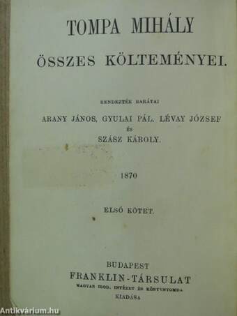 Tompa Mihály összes költeményei I. (töredék)