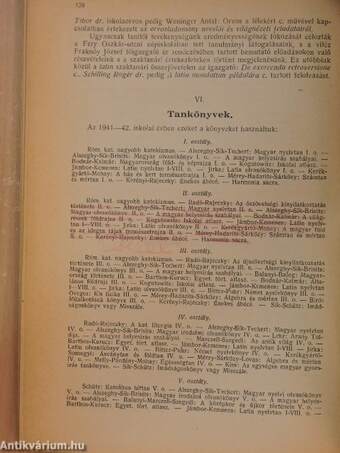 A Ciszterci Rend budapesti Szent Imre-Gimnáziumának évkönyve az 1941-42. iskolai évről az iskola fennállásának XXX., a Ciszterci Rend Magyarországba települése 800. esztendejében