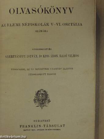 Olvasókönyv az elemi népiskolák V-VI. osztálya számára
