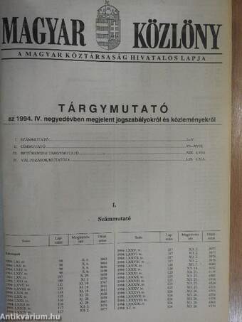 Magyar közlöny 1994. október 1.-november 2. (nem teljes évfolyam)