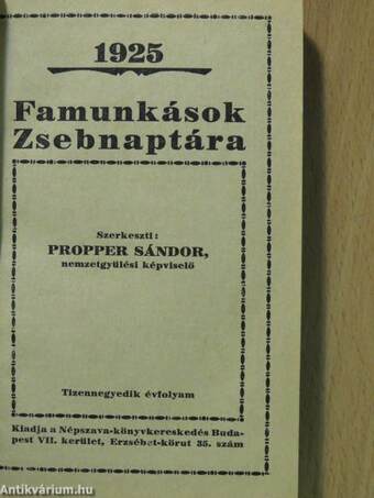 Famunkások Zsebnaptára 1925