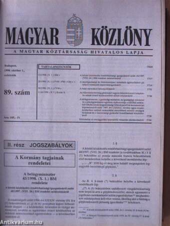 Magyar Közlöny 1998. október 1. - november 27.