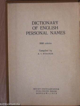 Dictionary of English Personal Names