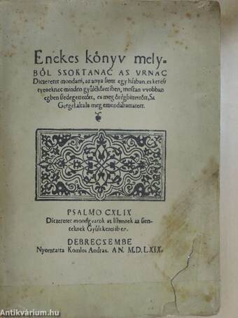 Szegedi Gergely énekes könyve 1569-ből