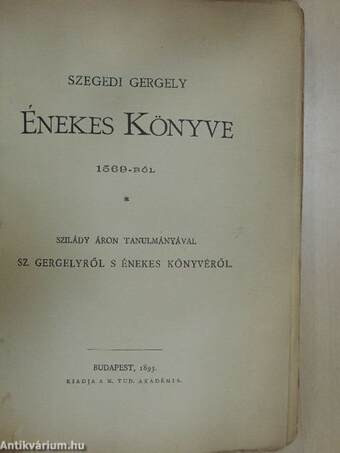 Szegedi Gergely énekes könyve 1569-ből