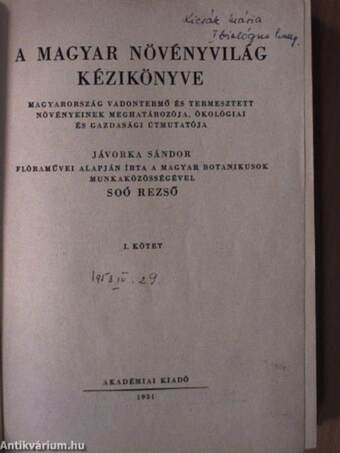 A magyar növényvilág kézikönyve I-II.