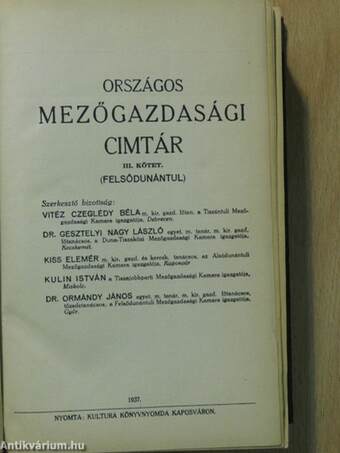 Országos Mezőgazdasági Cimtár III.