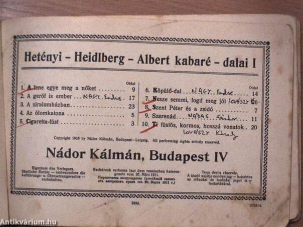 Hetényi-Heidlberg-Albert kabaré-dalai I.