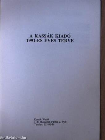 A Kassák Kiadó 1991-es éves terve