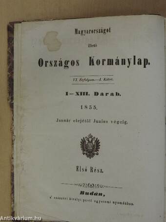 Magyarországot illető Országos Kormánylap 1855. január-június (fél évfolyam)