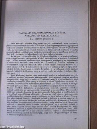 Radikális transthoracalis műtétek nyelőcső és cardiaráknál