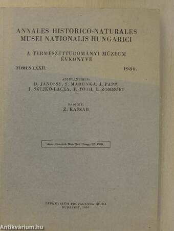 Annales Historico-Naturales Musei Nationalis Hungarici 1980.