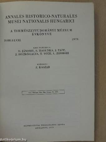 Annales Historico-Naturales Musei Nationalis Hungarici 1979