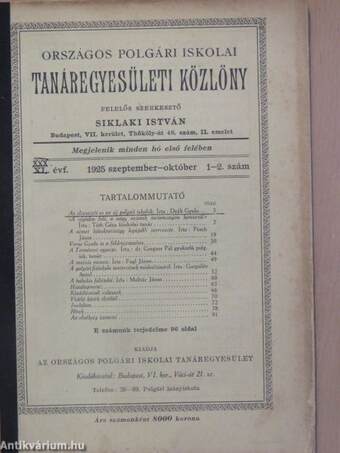 Országos Polgári Iskolai Tanáregyesületi Közlöny 1925. szeptember-október