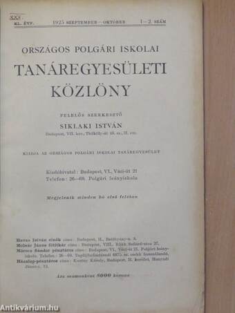 Országos Polgári Iskolai Tanáregyesületi Közlöny 1925. szeptember-október