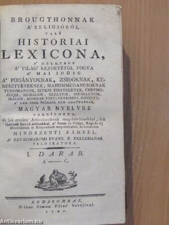 Brougthonnak a' religióról való históriai lexicona I. (töredék)