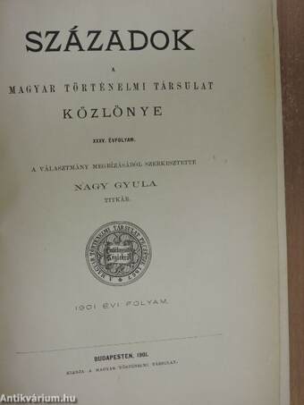 Századok 1901/1-10./A Magyar Történelmi Társulat névkönyve