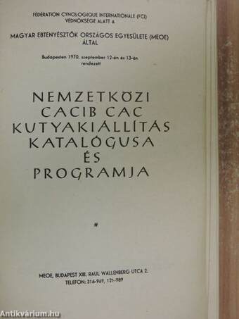 Nemzetközi CACIB CAC kutyakiállítás katalógusa és programja