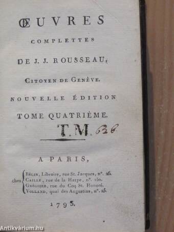 Oeuvres complettes de J. J. Rousseau IV. (töredék)