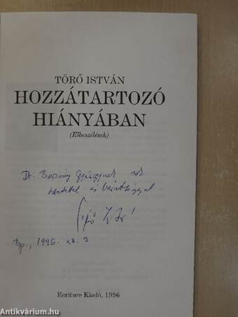 Hozzátartozó hiányában (dedikált példány)