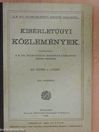 Kisérletügyi közlemények 1909. márczius