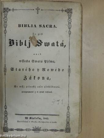 Biblia sacra, to gest Biblj Swatá (rossz állapotú)