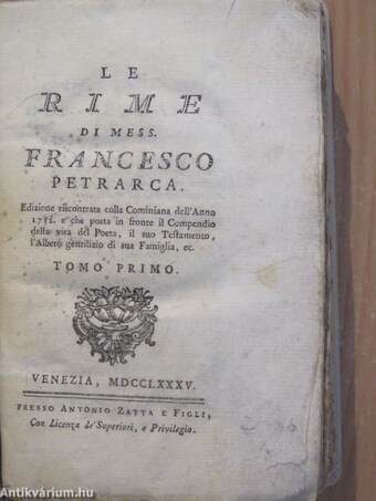 Le Rime di Mess. Francesco Petrarca I. (töredék)