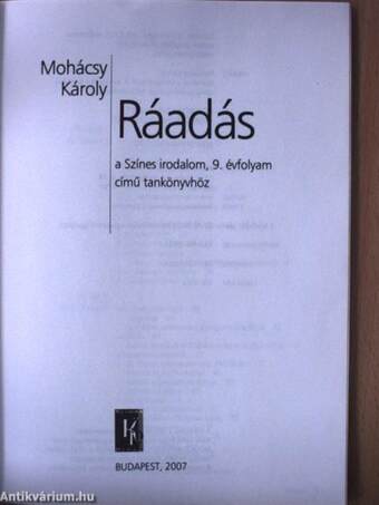 Ráadás a Színes irodalom, 9. évfolyam című tankönyvhöz