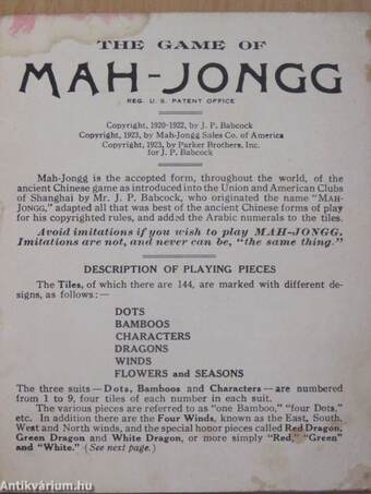 The game of Mah-Jongg