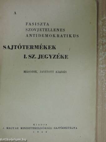 A fasiszta szovjetellenes antidemokratikus sajtótermékek I. sz. jegyzéke